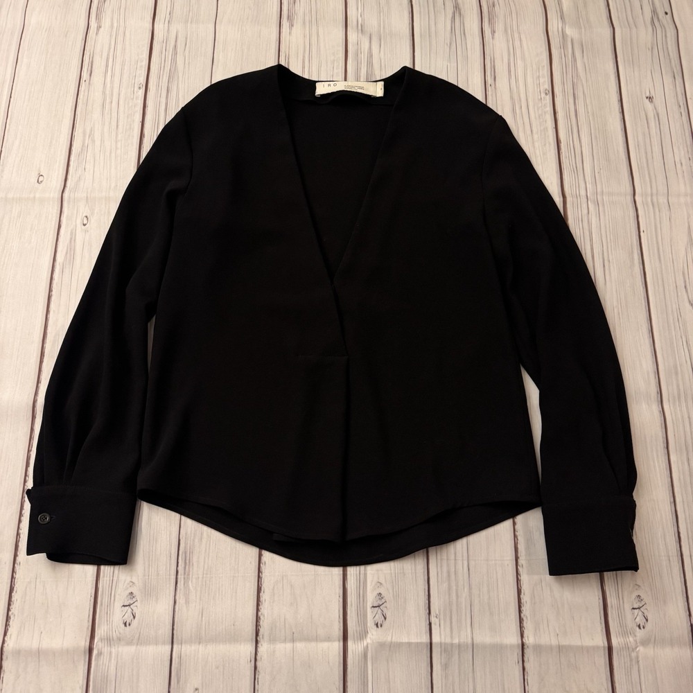 IRO Paris Licious Women's‎ Black V-Neck Blouse Long Sleeve Made in France 36 S
